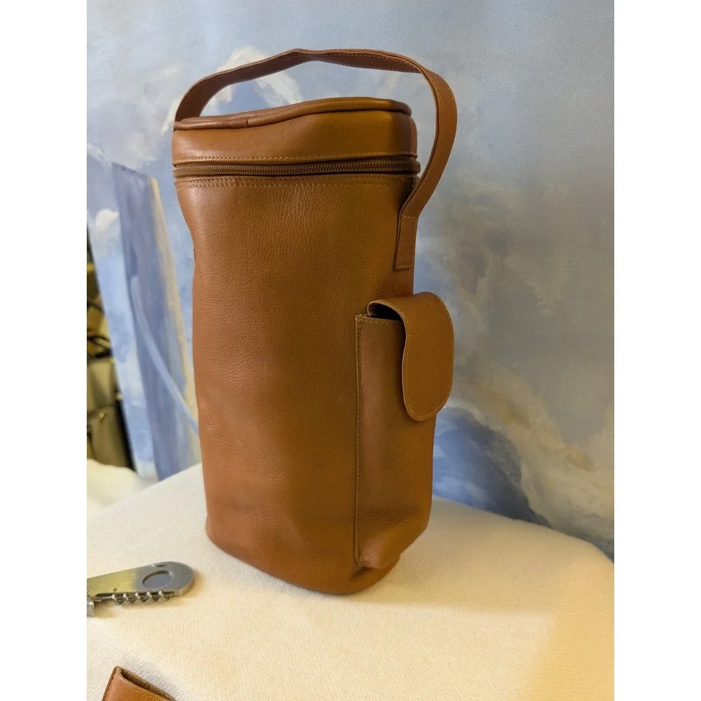 TICA Honey Leather With Duck Embossed Double Wine Travel Golf Bottle Bag